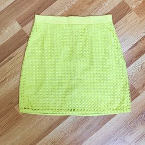 LOFT Neon Yellow Green Eyelet Mini Skirt Short Mesh Square‎ Cutout Size 4 Petite